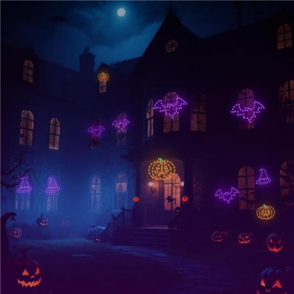 Halloween Decorations, Bat Pumpkin Hat Window Lights, 8 Modes Battery Operated - Picture 7 of 8